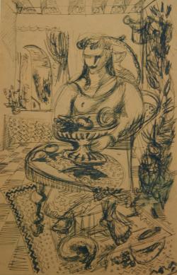 Ger van Norden<br />Voorstudie van vrouw in interieur