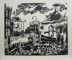 Arie Zuidersma<br />Stadsgezicht met lantaarnpalen