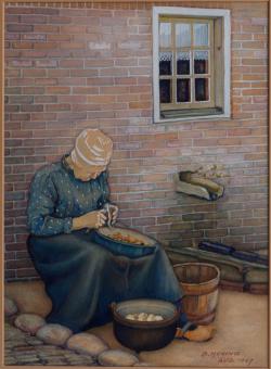 Berend Hoving<br />Griet Hoving-Zwaving aan het aardappelen schillen