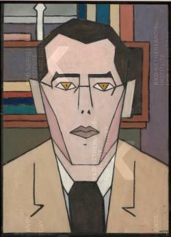 borststuk, hoofd en lichaam frontaal, aanziend, met stropdas en colbert