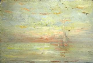 George Martens<br />Scheepje op zee bij zonsondergang