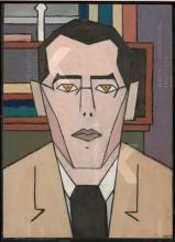 borststuk, hoofd en lichaam frontaal, aanziend, met stropdas en colbert